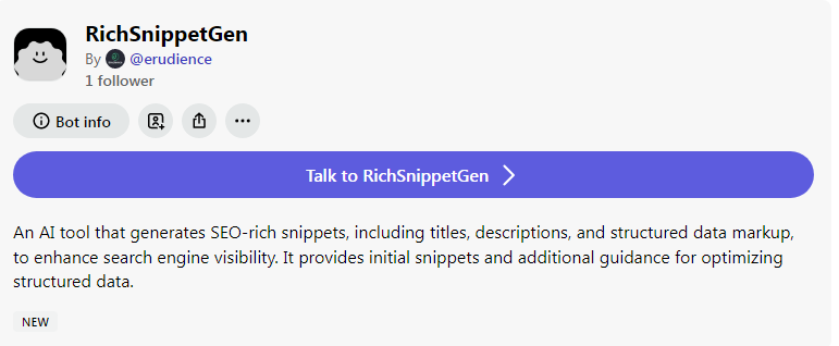 SEO Rich Snippet Generator tool interface showing options to create optimized search snippets.